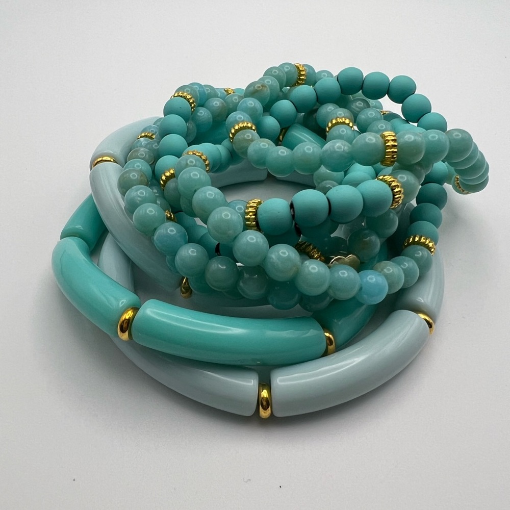 Boho Chic Teal Stackable Bead Bracelet Set - Styl… - image 5